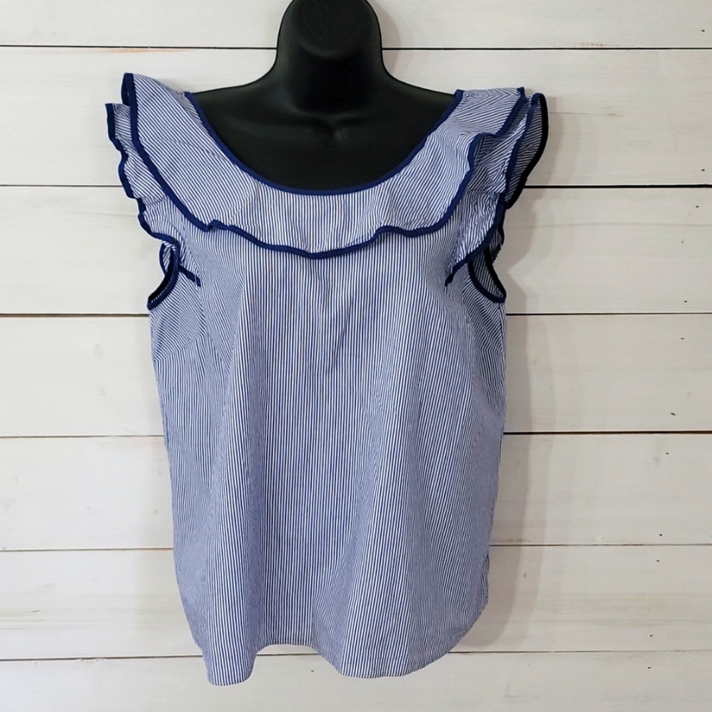Crown and Ivy size small blue striped denim sleeveless top.